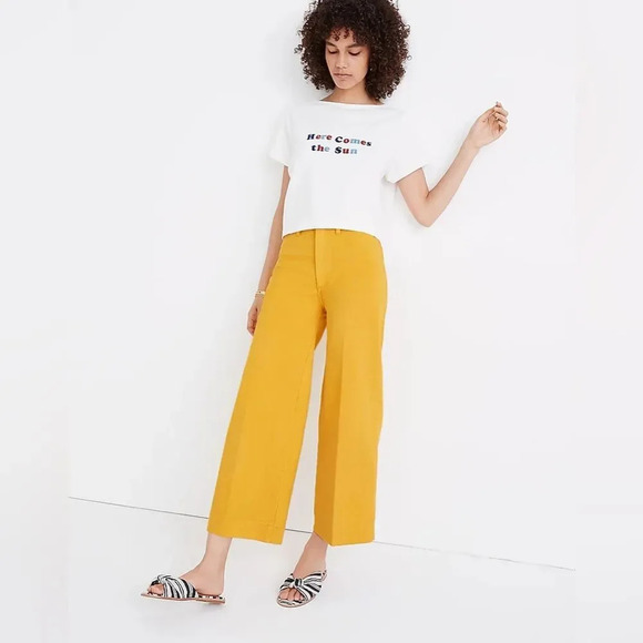 MADEWELL Tall Emmett Wide Leg Crop Pants in‎ Greek Gold - Picture 1 of 10